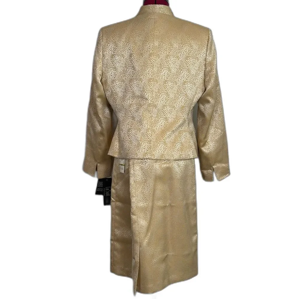 NWT Le Suit Skirt Suit Women Size 10P/14P Gold/Cream 2-Piece Set Blazer & Skirt